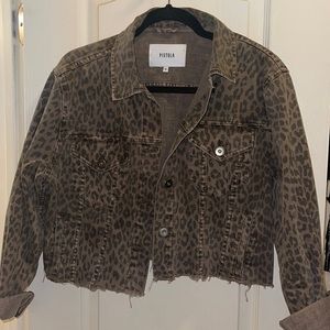 Pistola leopard cropped denim jacket